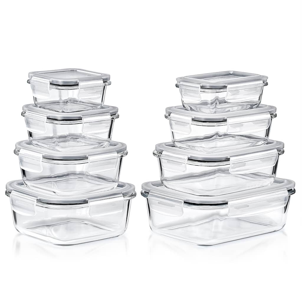 Sorbus 16-Piece Glass Food Storage Containers with Lids - Airtight, Microwave, Fridge, Dishwasher Safe Meal Prep Containers