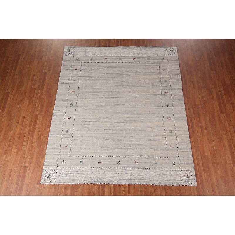Striped Tribal Gabbeh Indian Area Rug Hand-Knotted Wool Carpet - 8'4"x 9'10"
