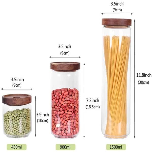Airtight Glass Canister with Lid Food Storage Jar Storage Container for  Kitchen Pasta Sugar Beans Spice