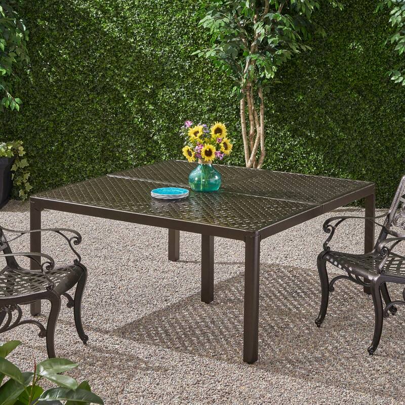 Outdoor Modern Aluminum Dining Table with Woven Accents,for Dining Room, Home Office, Living Room Furniture, Easy Assembly