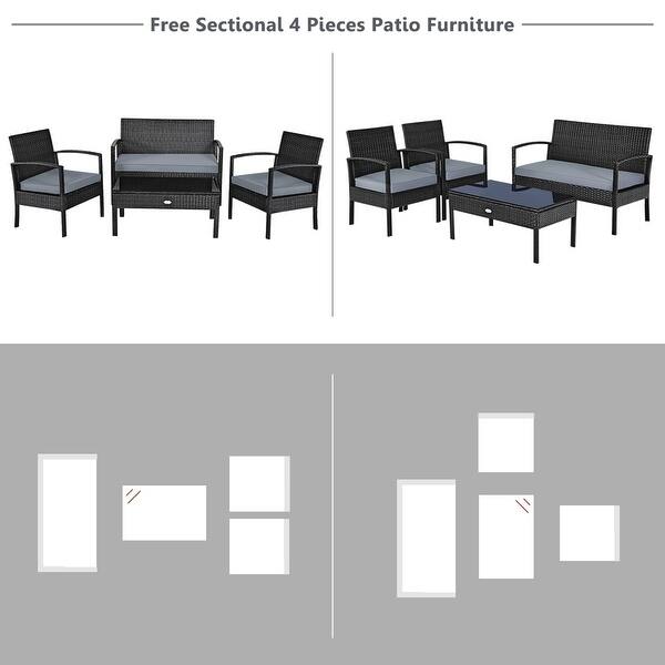 Shop Gymax Patio Garden 4pc Rattan Wicker Furniture Set Black Overstock 20111101