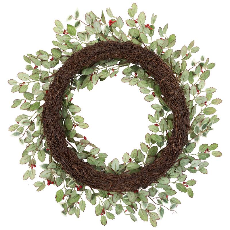 Glittered Holly and Berry Artificial Christmas Wreath - 24" - Unlit
