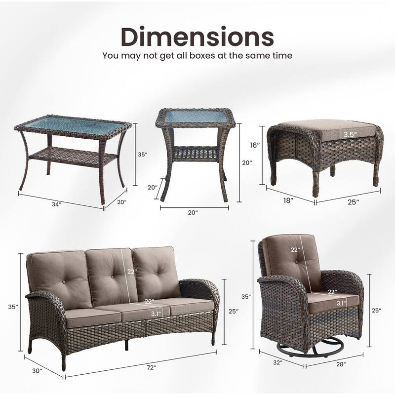 Gymojoy 7-Piece Outdoor Wicker Patio Furniture with 3 Seat Sofa & Swivel Chair, Coversation Set with Water Resistant Cushions
