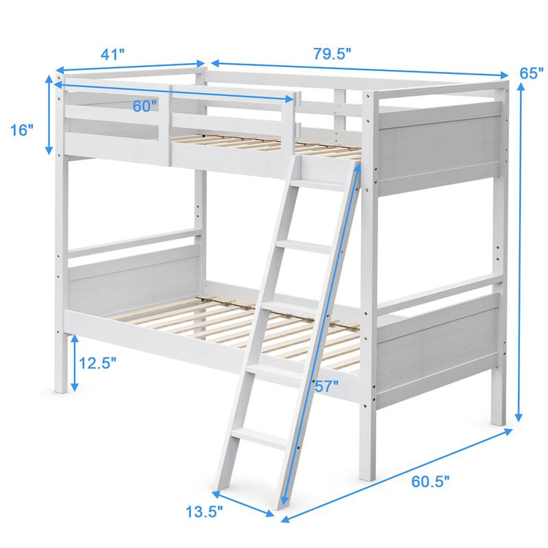 Costway Twin Over Twin Bunk Bed Convertible 2 Individual Beds Wooden