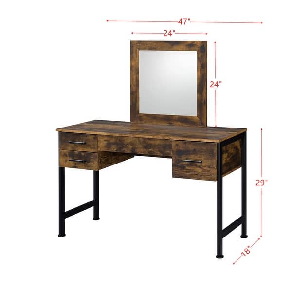 Vanity Desk & Mirror in Rustic Oak & Black Finish - Overstock - 35642741