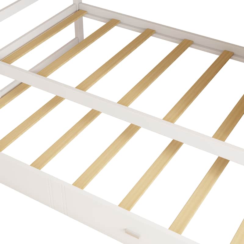 Solid Wood Bunk Bed , Hardwood Twin Over Twin Bunk Bed with Trundle and Staircase