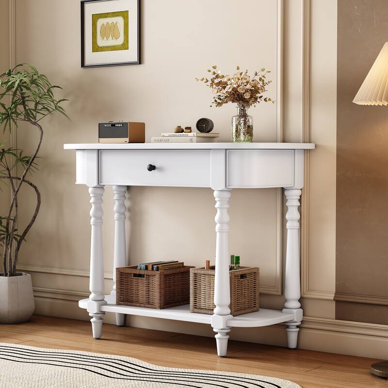 36 Inch Wood Console Table with Drawer and Shelf for Entryway