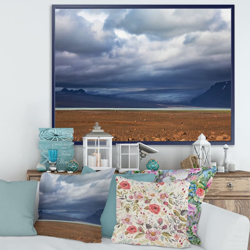 Designart "Stretch of Land under Blue Sky" Landscape Artwork Print on Framed Canvas