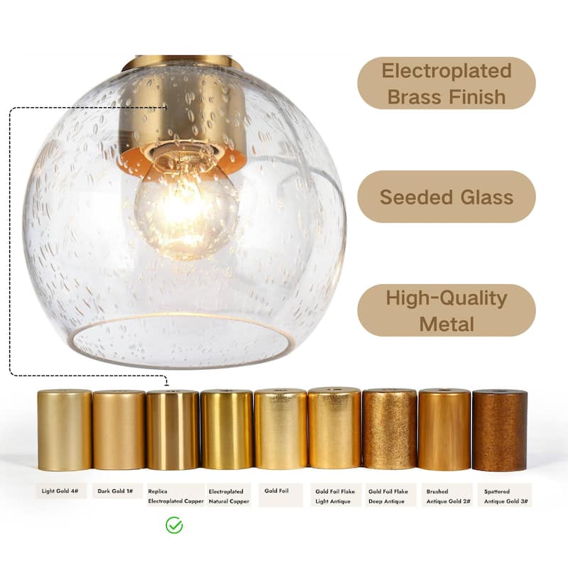 Modern 5-Light Black Gold Chandelier Orb Seeded Glass Pendant Light for Dining Room - 23" D x 17.5" H