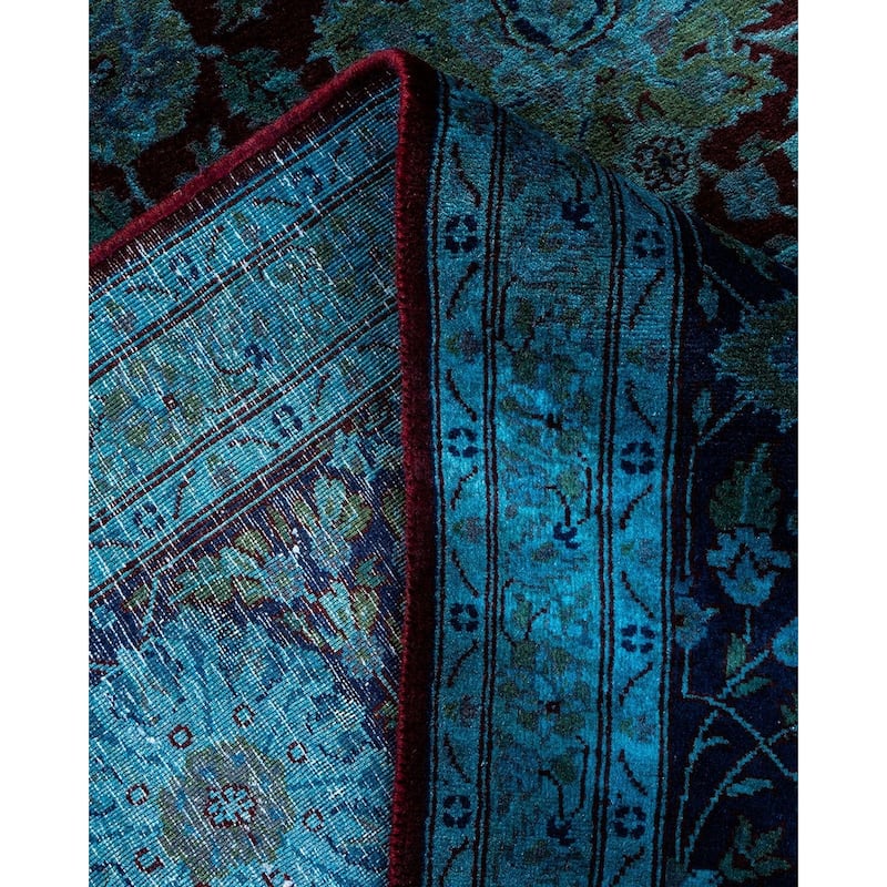 Overton Hand Knotted Wool Vintage Inspired Modern Contemporary Overdyed Blue Area Rug - 8' 0" x 10' 7"