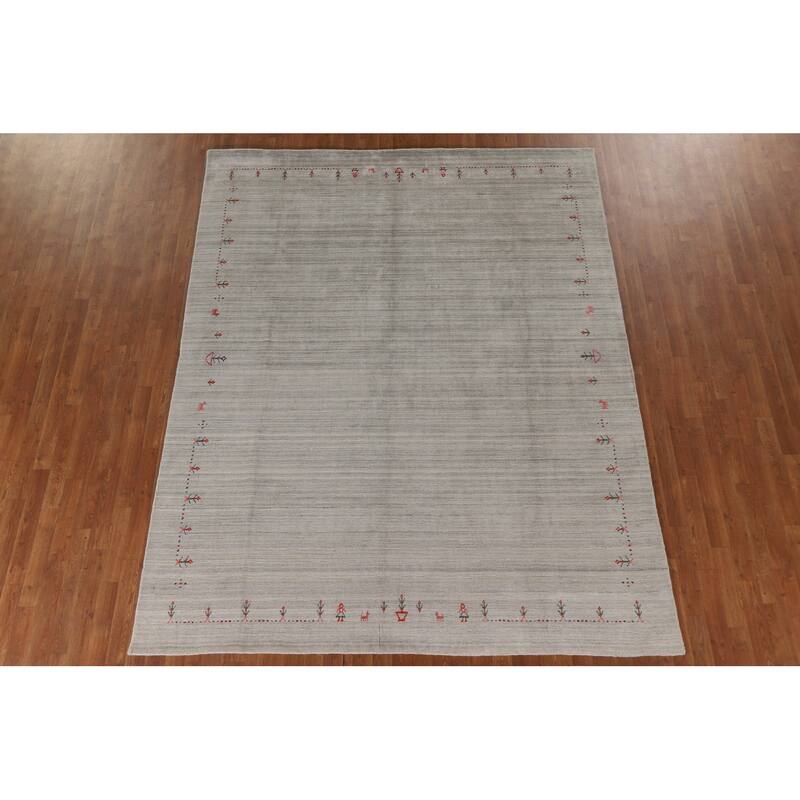 Gabbeh Indian Area Rug Handmade Beige Wool Carpet - 7'7"x 9'8"