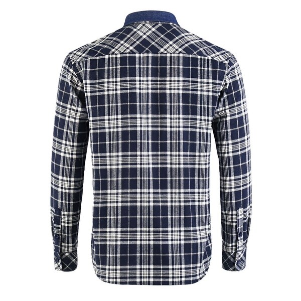 Mens Button Up Long Sleeve Shirt Medium Plaid Button Down Pockets Soft Red Blue