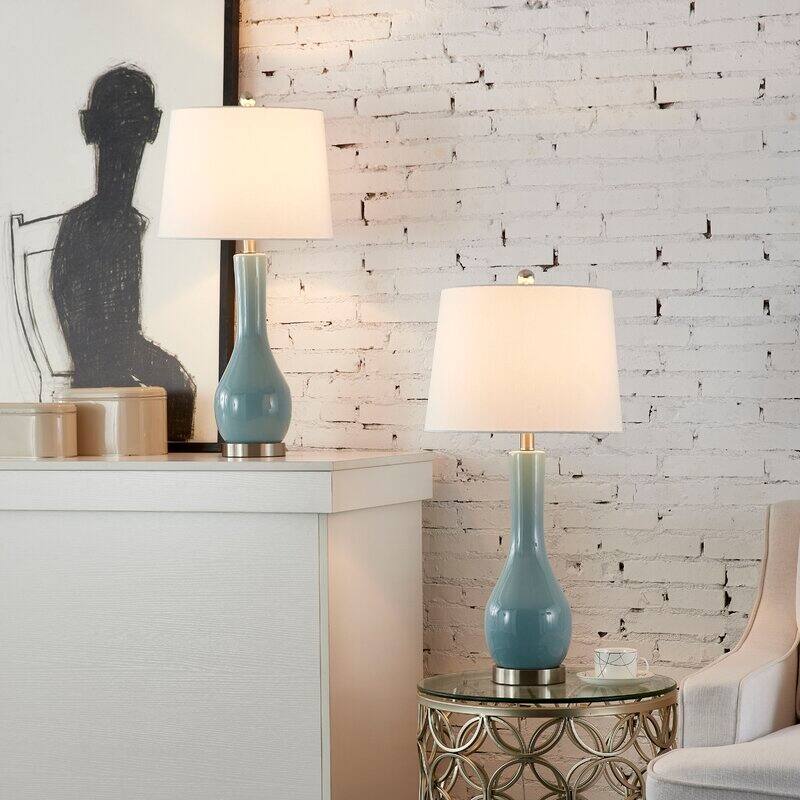 28.5" Ceramic Table Lamp Set with USB (Set of 2)