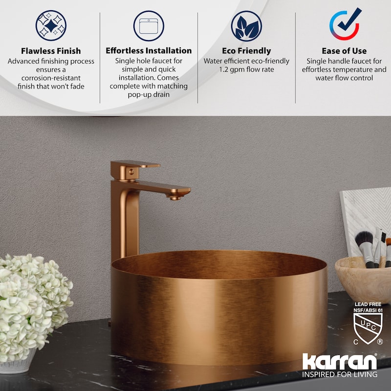 Karran Venda KBF512 Single-Handle Single Hole Vessel Bathroom Faucet with Matching Pop-up Drain