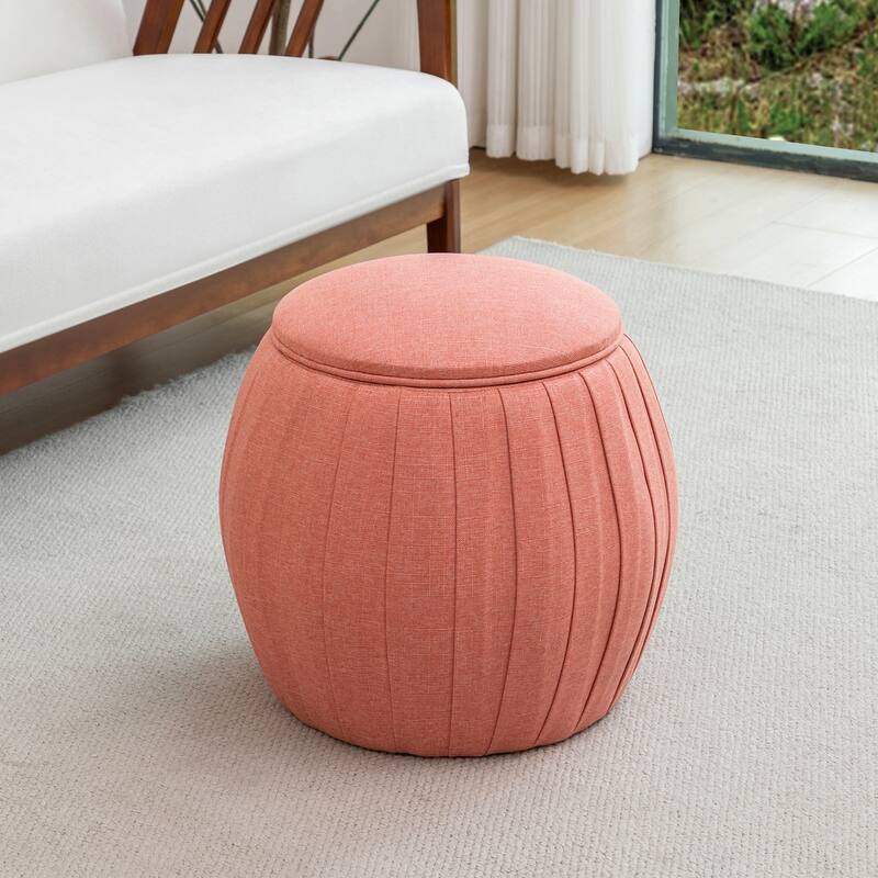 Round Shoe Storage Ottoman - Upholstered Seat with Hidden Shoe Storage and Cushion Top for Space-Saving Organization