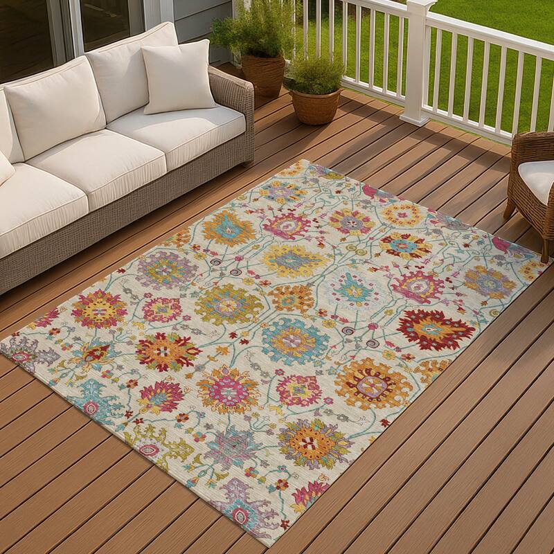 Machine Washable Indoor/ Outdoor Traditional Kashan Chantille Rug - Linen - 8' x 10'