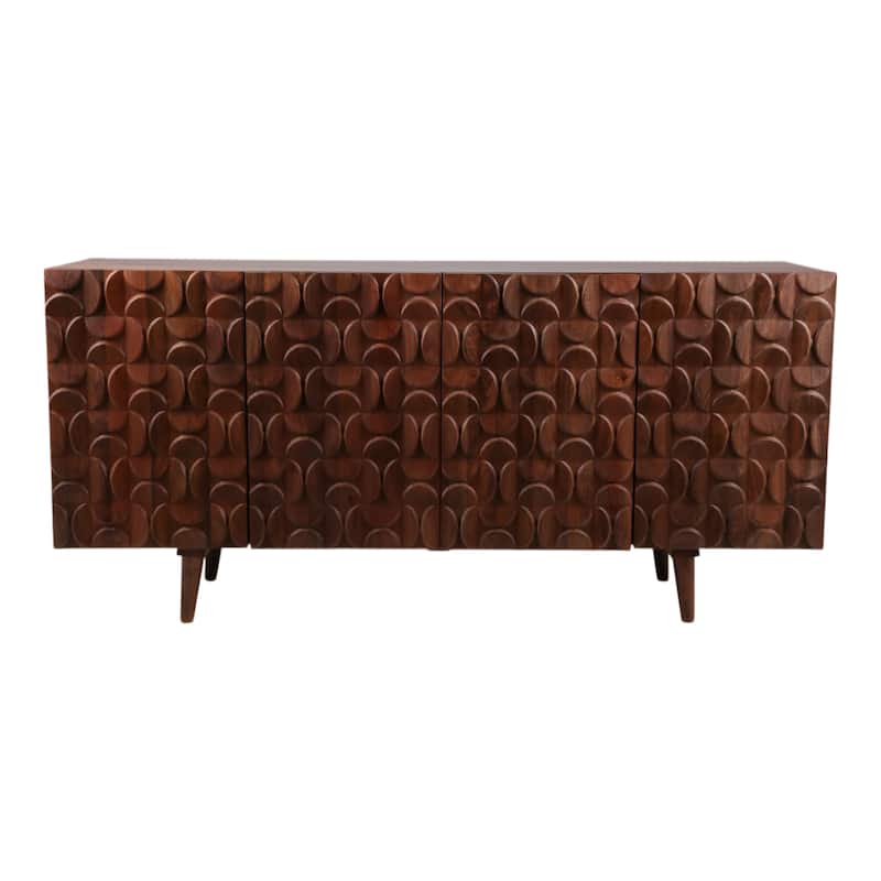 Mango Wood Cabinet with Geometric Carved Front Finish - 63" Brown - 63" x 15" x 29.5"