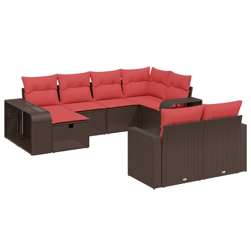 vidaXL Patio Sofa Set with Cushions Outdoor Conversation Furniture Poly Rattan - 21.7" x 24.4" x 27.2"