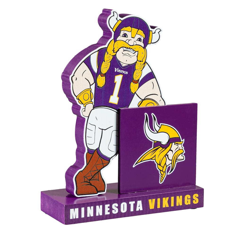 8 in. Wooden Mascot Statue with Team Logo, Minnesota Vikings