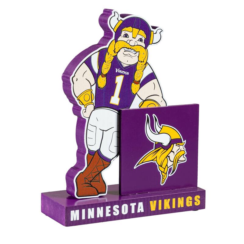 8 in. Wooden Mascot Statue with Team Logo, Minnesota Vikings