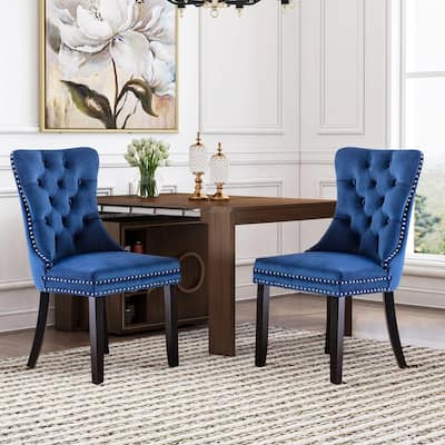 Set of 2 Modern Velvet Dining Chairs – Upholstered Side Chairs with Nailhead Trim and Solid Wood Legs for Kitchen & Dining Room