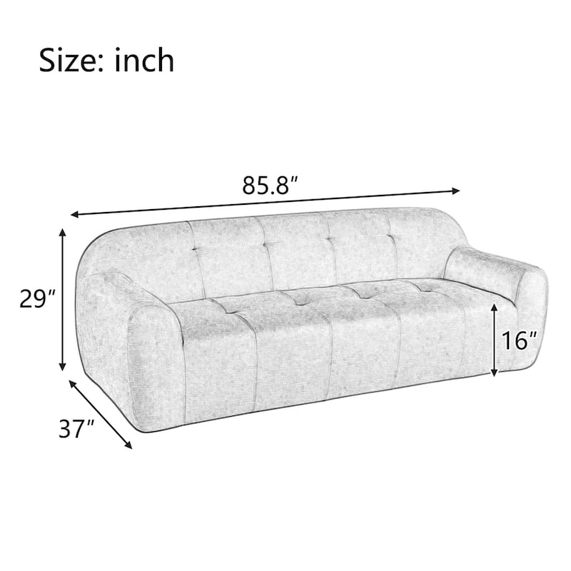 85.8 Inch Wide Chenille Fabric 3-Seater Sofa with Tufted Style
