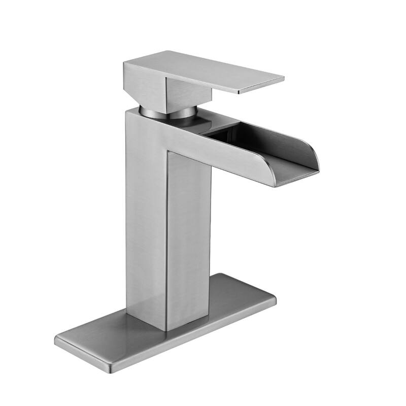 Modern Waterfall Single Handle Bathroom Sink Faucet with Overflow Pop Up Drain, Anti Corrosion and Rust Resistant