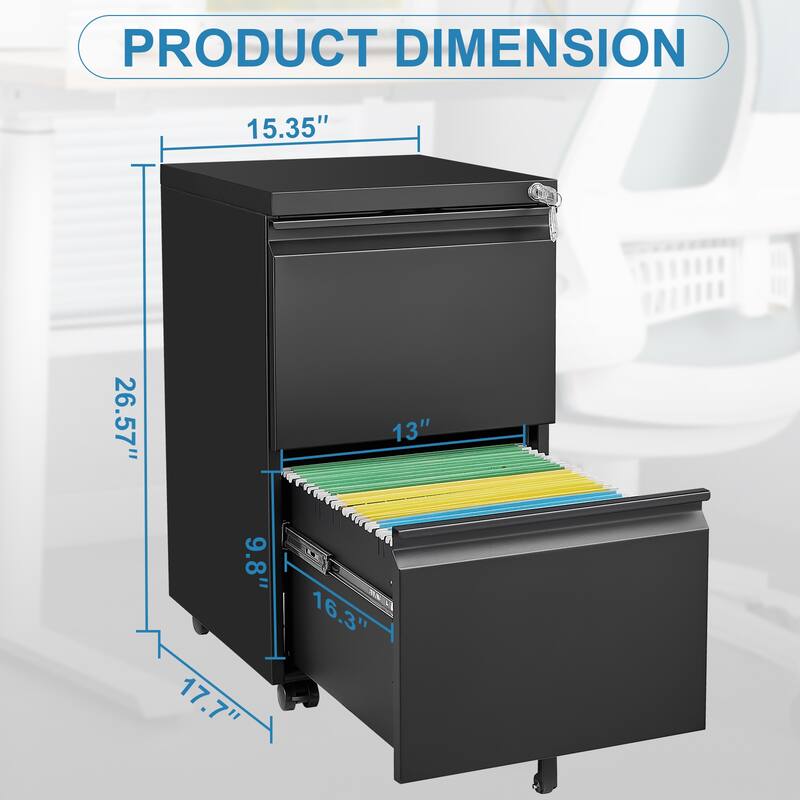 Modern File Cabinet Mobile File Cabinet Steel File Cabinet with 2 Drawers and Lock for Home Office, White