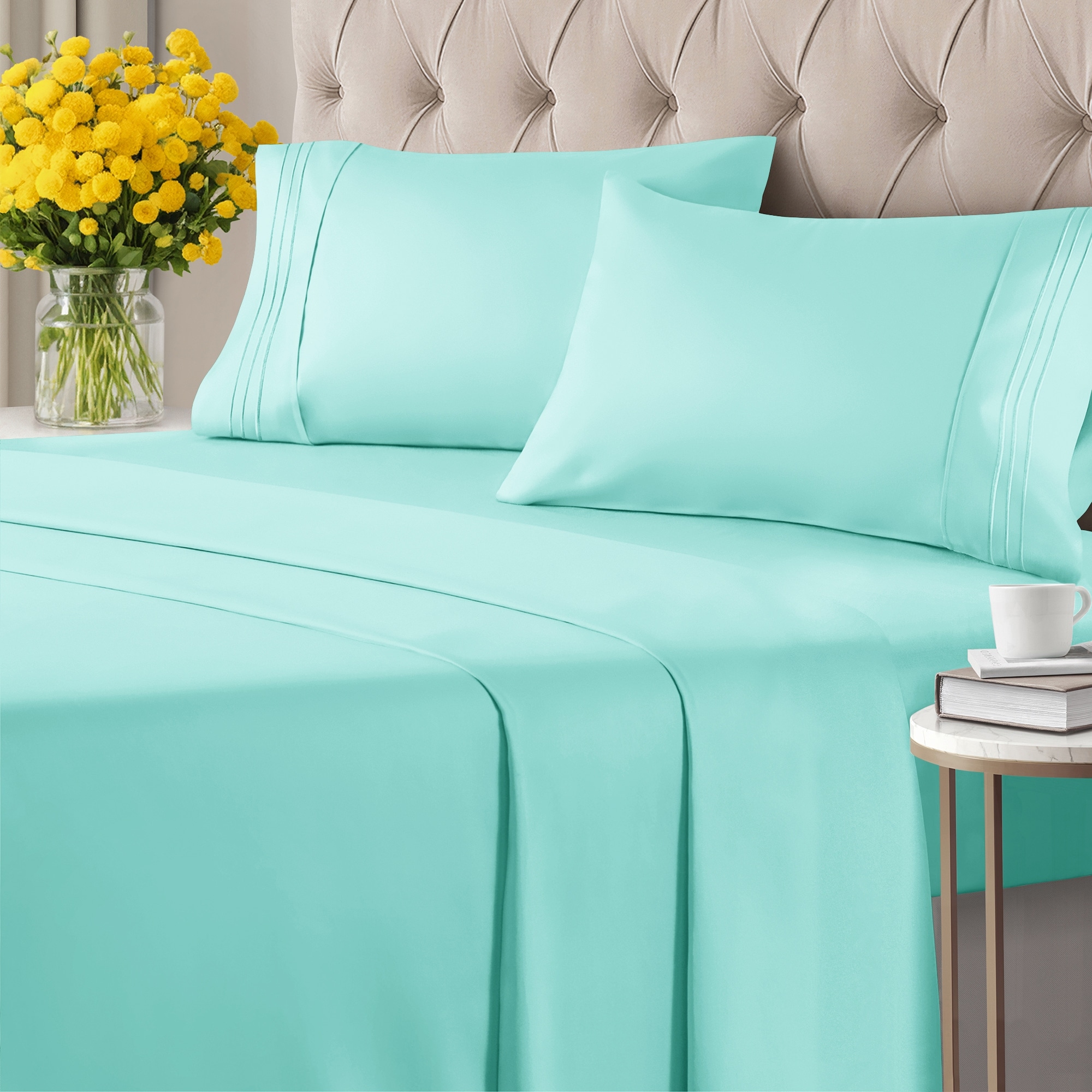 CGK Linens 6 Piece Solid Deep Pockets Microfiber, Easy-Fit Bed Sheet Set - Picture 389 of 396