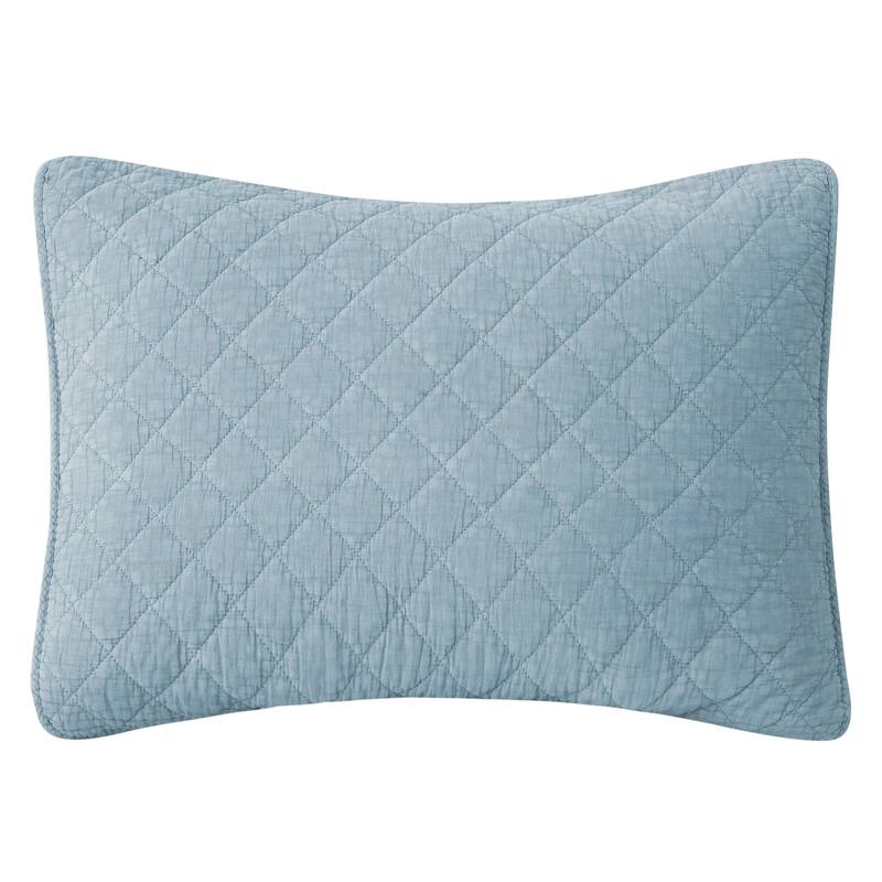 HiEnd Accents Stonewashed Cotton Gauze Traditional Style Solid Color Diamond Stitch 1 Piece Pillow Sham - Mineral Blue - Standard