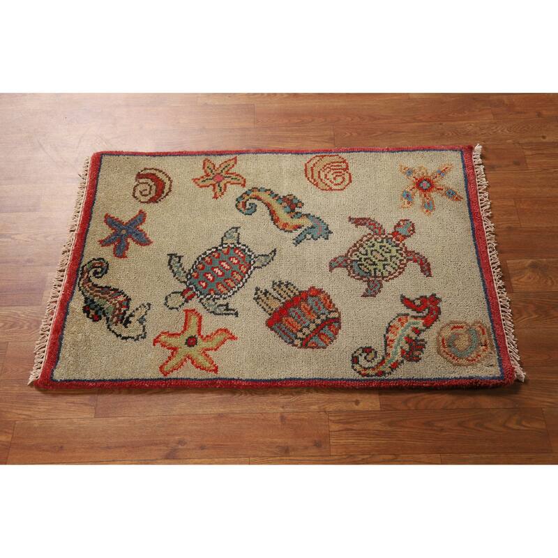 Hand Knotted Oriental 100% Wool Carpet Traditional Floral Beige & Ivories Art Deco Area Rug - 3' 0'' X 2' 0''