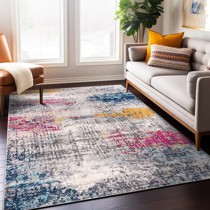 World Rug Gallery Geneva Contemporary Distressed Absract Area Rug - 3' 3" x 5' - Multi