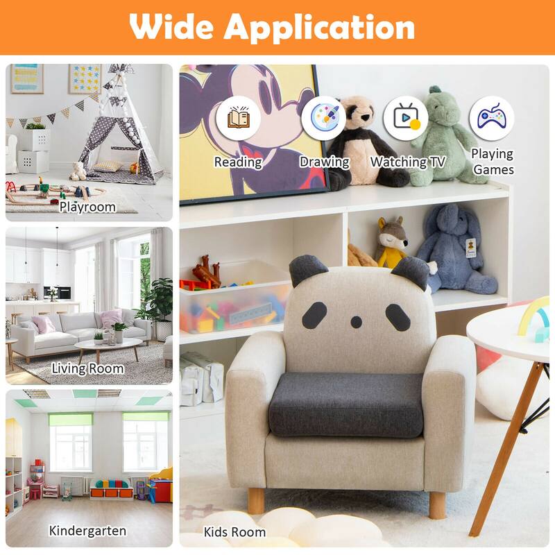 Gymax Kids Dinosaur/Panda/Chick Sofa Wooden Armrest Chair Couch w/