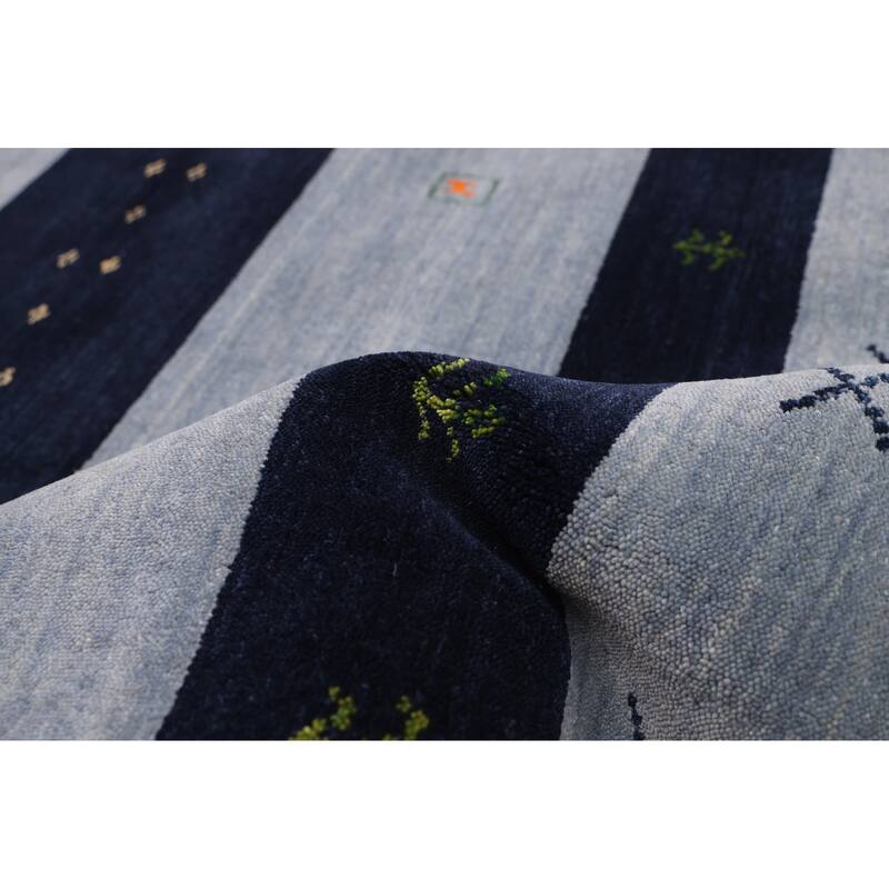 ECARPETGALLERY Hand Loomed Kashkuli Gabbeh Dark Navy, Light Blue Wool Rug - 6'8 x 9'9