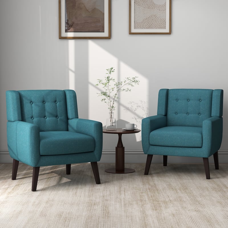 Modern Upholstered Faux Leather Tufted Armchair Linen Accent Chairs