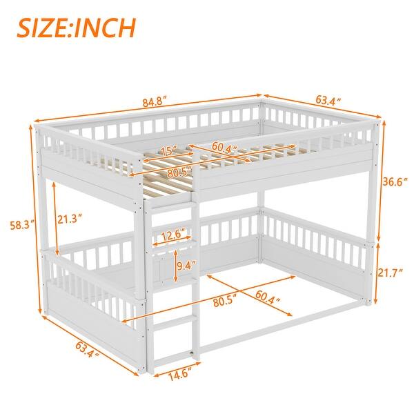 Convertible Bunk Bed with Ladder and Safety Guardrails, Solid Wood Frame
