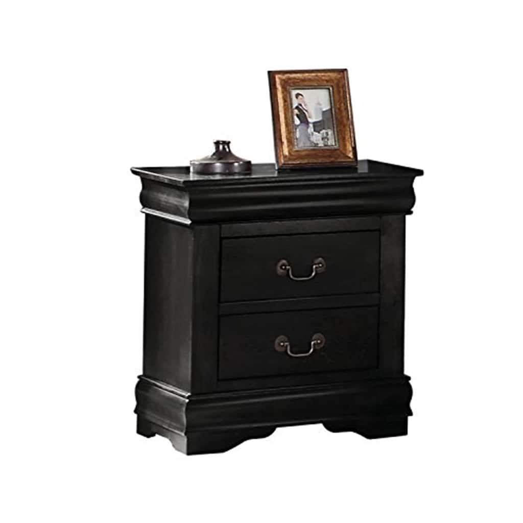 Black Nightstand with Crown Molding Detail and Brushed Nickel Hardware - Two Drawer Design