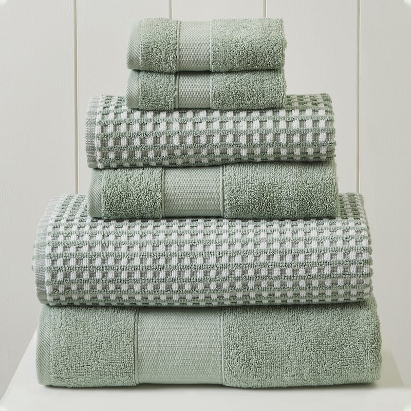 Modern Threads 6-Piece Yarn Dyed Cobblestone Jacquard Towel Set - Green