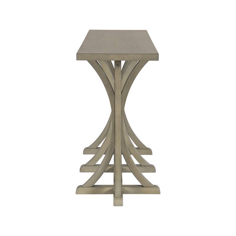 59.8" Farmhouse Wooden Console Table with Rubber Wood Slender Curved Legs