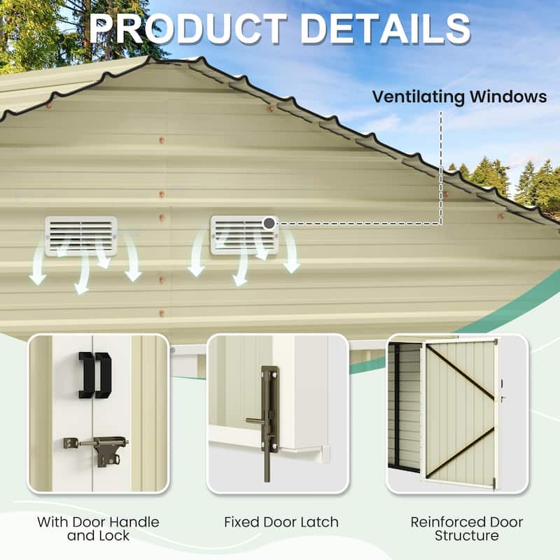 EROMMY 12 x 20 FT Metal Outdoor Storage Shed with Lockable Double Doors, Waterproof Garden & Tool Shed - 12 x 20 Ft