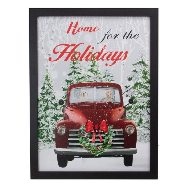 15.75" Black Frame Red Vintage Truck LED Lighting Christmas Wall Canvas. Opens flyout.