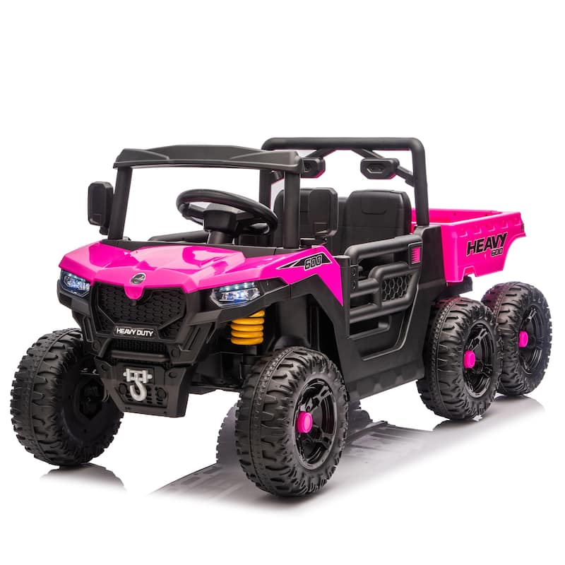 24V 400W Kids Ride On Six-wheel Electric Dump Truck W/ PC 2.4G, 4WD Super Performance, Six-wheel Suspension, Bluetooth - Pink