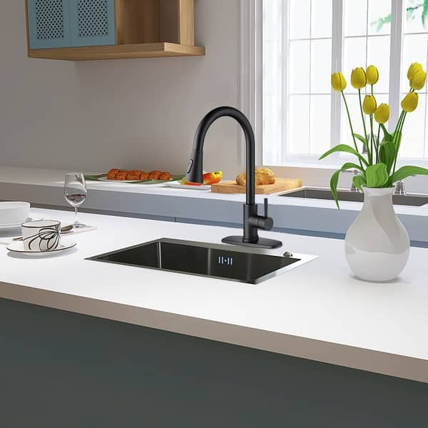 Modern Matte Black Kitchen Sink Faucet w/Pull Out Sprayer Faucet for ...