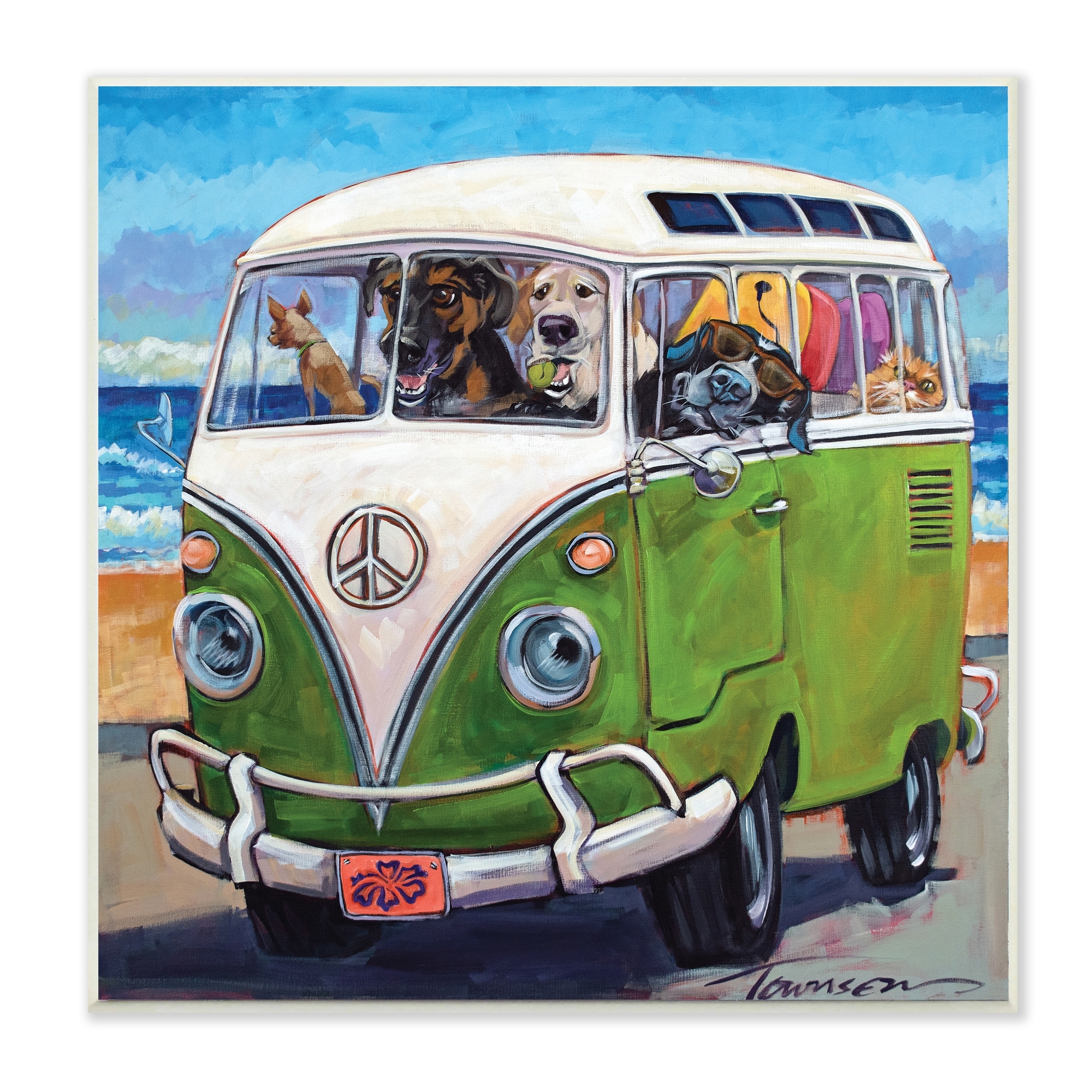 Mini Bus Van Road Trip Vacation Retro Style Art Christmas Ornament or Magnet Art Gift