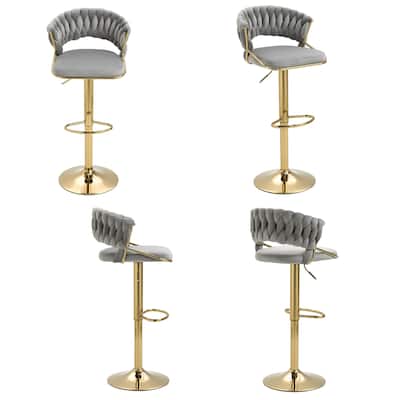 Set of 4 Bar Stool Adjustable Height with Swivel Seat