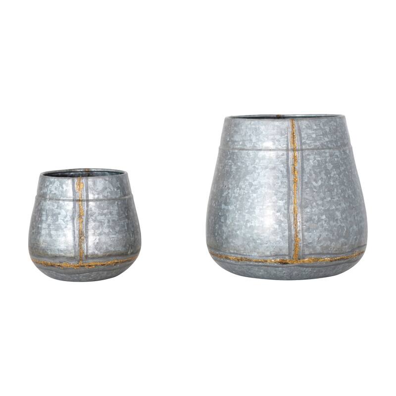 Galvanized Metal Planters, Antique Zinc Finish, Set of 2