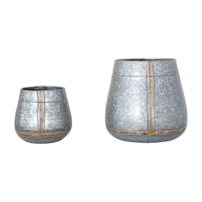 Galvanized Metal Planters, Antique Zinc Finish, Set of 2