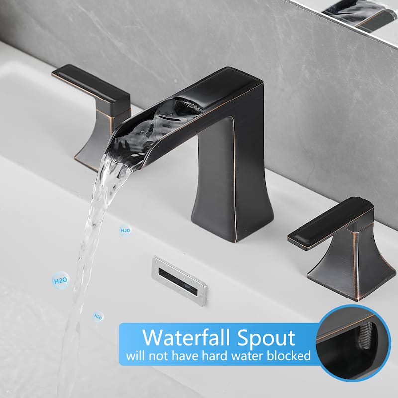 Modern 2 Handle Waterfall Bathroom Sink Faucet with Pop Up Drain Double Lever Handles, Fingerprint Resistant, 3 Holes