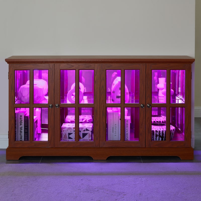 LED Curio Display Cabinet Antique Display Cabinet with Glass Doors Adjustable Shelves