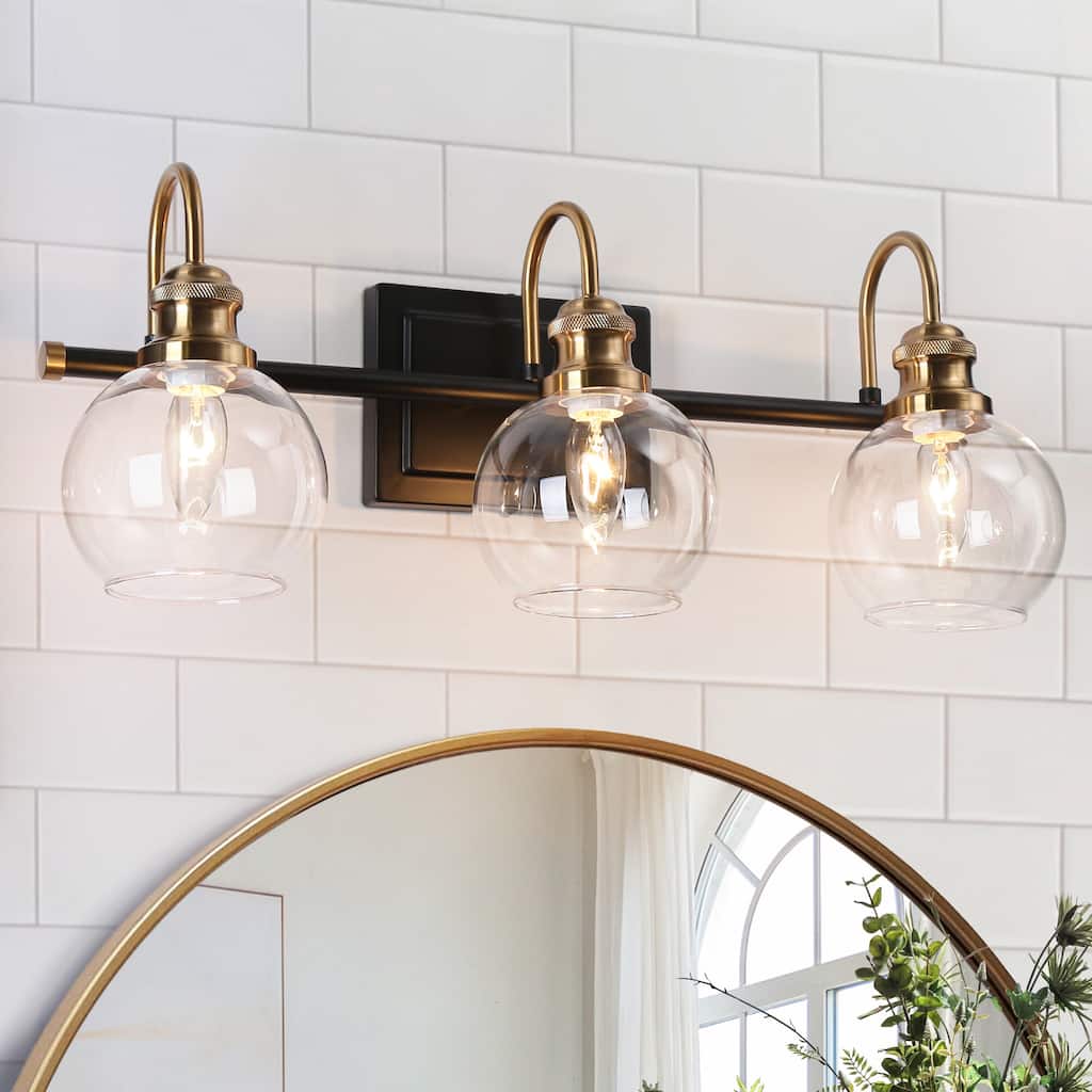Black Gold 3-Light Bathroom Vanity Light Modern Wall Sconces with Globe Glass